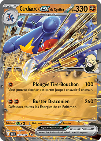 Carte Pokémon Carchacrok ex de Cynthia 104/182 – EV Rivalités Destinées